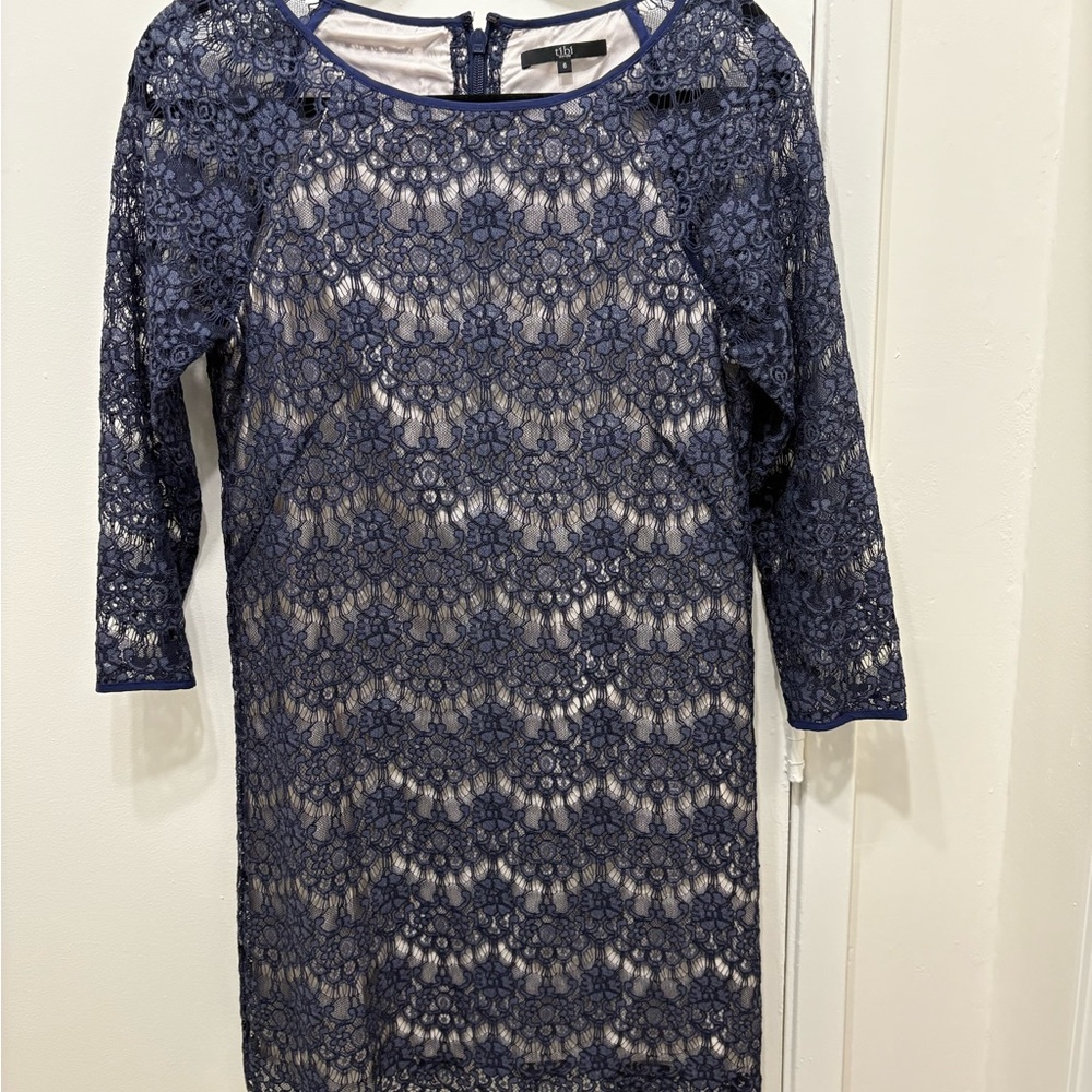 Tibi Navy Lace Long Sleeve Dress